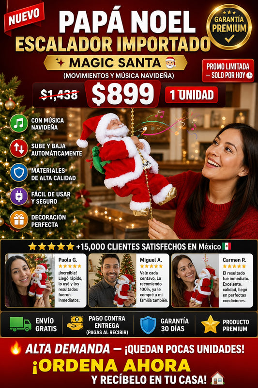 Papá Noel Escalador Importado ✨ MAGIC SANTA 🎅 (Movimientos y música navideña) - imagen 1