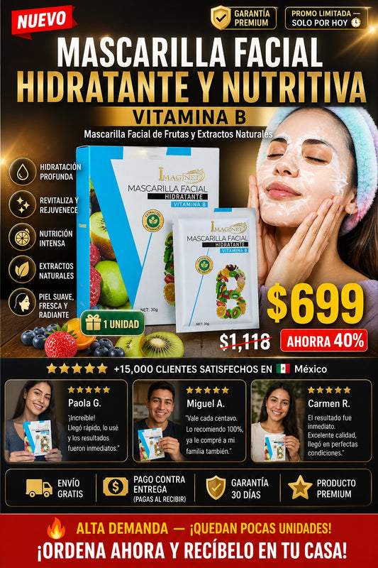 MASCARILLA FACIAL HIDRATANTE Y NUTRITIVA VITAMINA B Mascarilla Facial de Frutas y Extractos Naturales - imagen 1