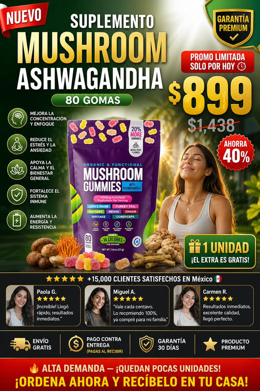 Suplemento Mushroom Ashwagandha 80 Gomas - imagen 1
