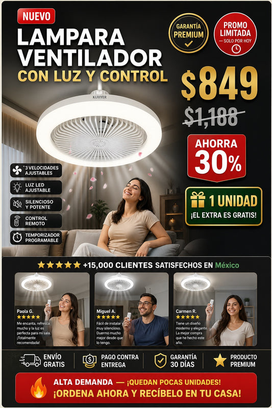 Lampara Ventilador Con Luz Y Control - imagen 1