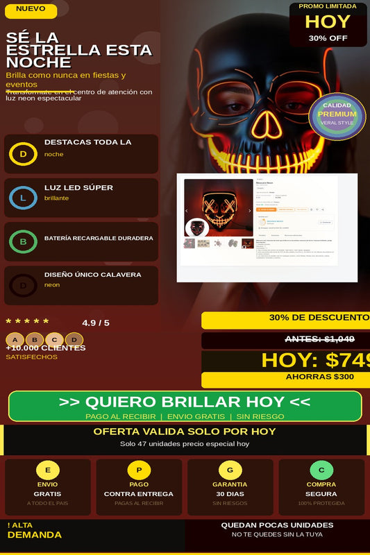 Máscara Neon LED Calavera — hero