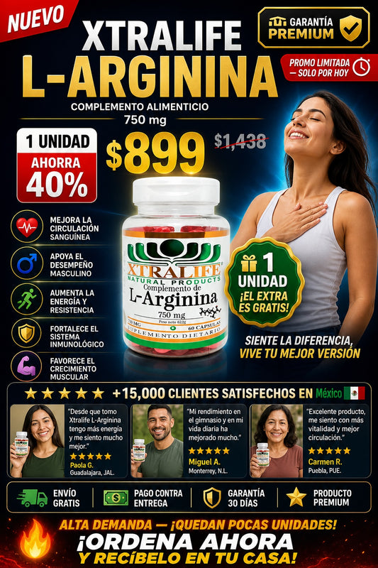 Suplemento Xtralife Larginina 60 Cap - imagen 1