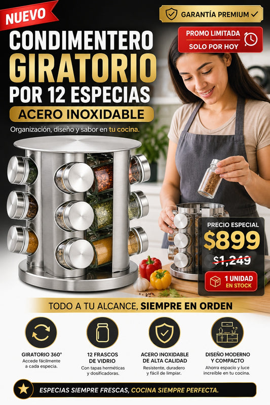 Condimentero Giratorio por 12 Especias Acero Inoxidable - imagen 1