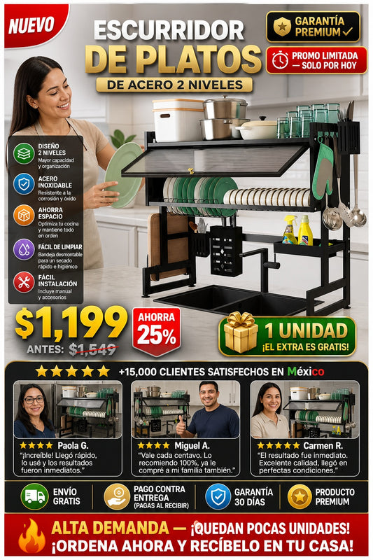 Escurridor de Platos de Acero 2 Niveles - imagen 1