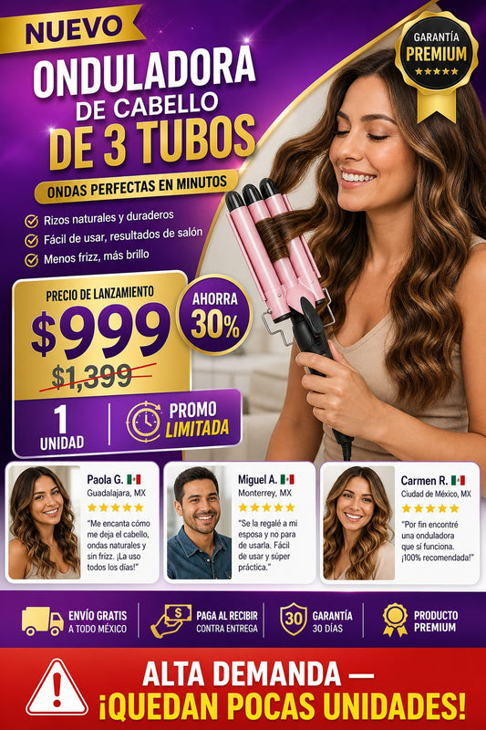 Onduladora De Cabello De 3 Tubos - imagen 1