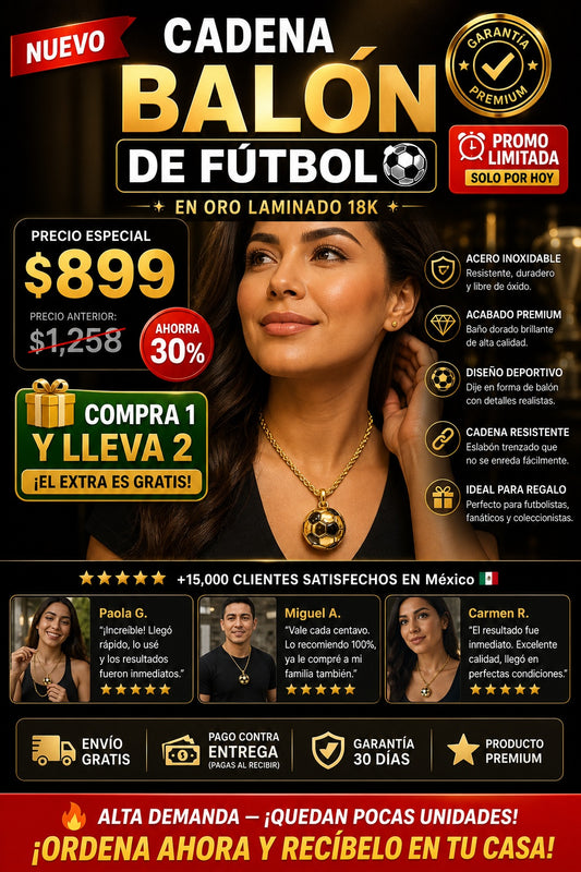 Cadena Balón de Fútbol en Oro Laminado — Lleva tu pasión siempre contigo - imagen 1