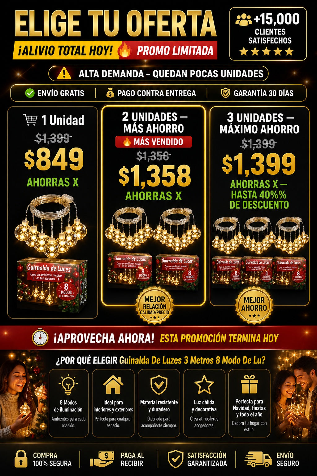 Guinalda De Luzes 3 Metros 8 Modo De Lu - imagen 2