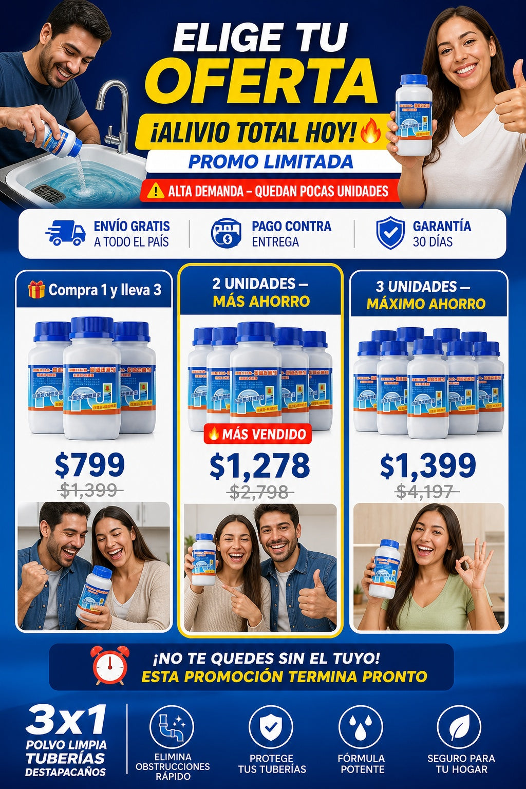 3x1 Polvo Limpia Tuberias Destapacanos - imagen 2