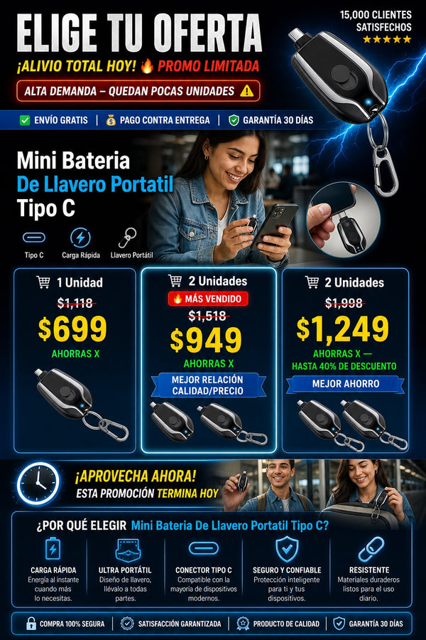 Mini Bateria De Llavero Portatil Tipo C - imagen 2