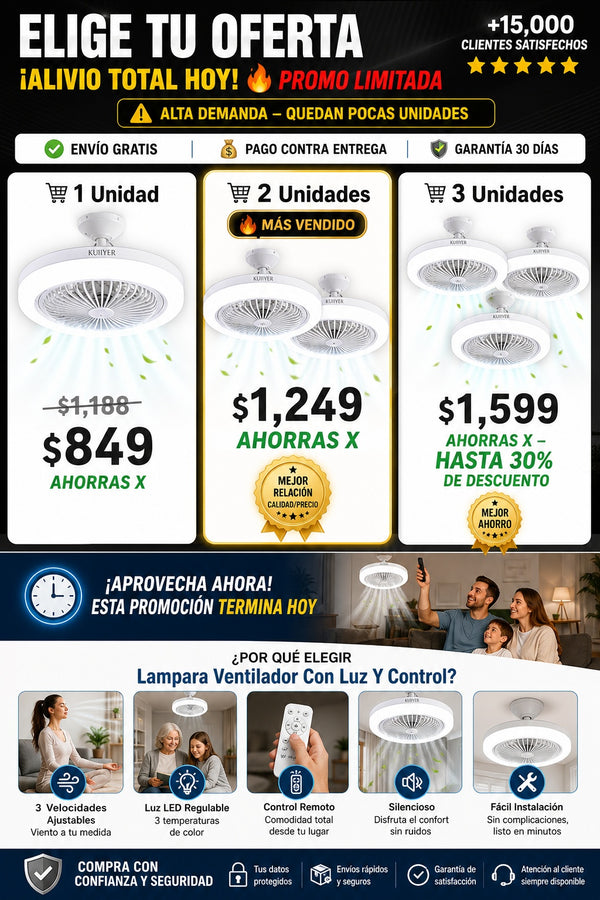Lampara Ventilador Con Luz Y Control - imagen 2