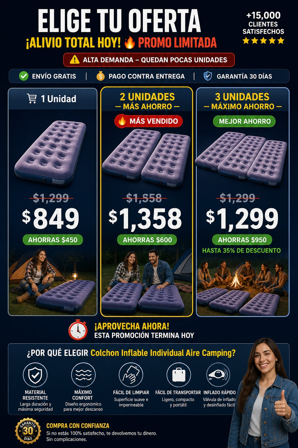 Colchon Inflable Individual Aire Camping - imagen 2