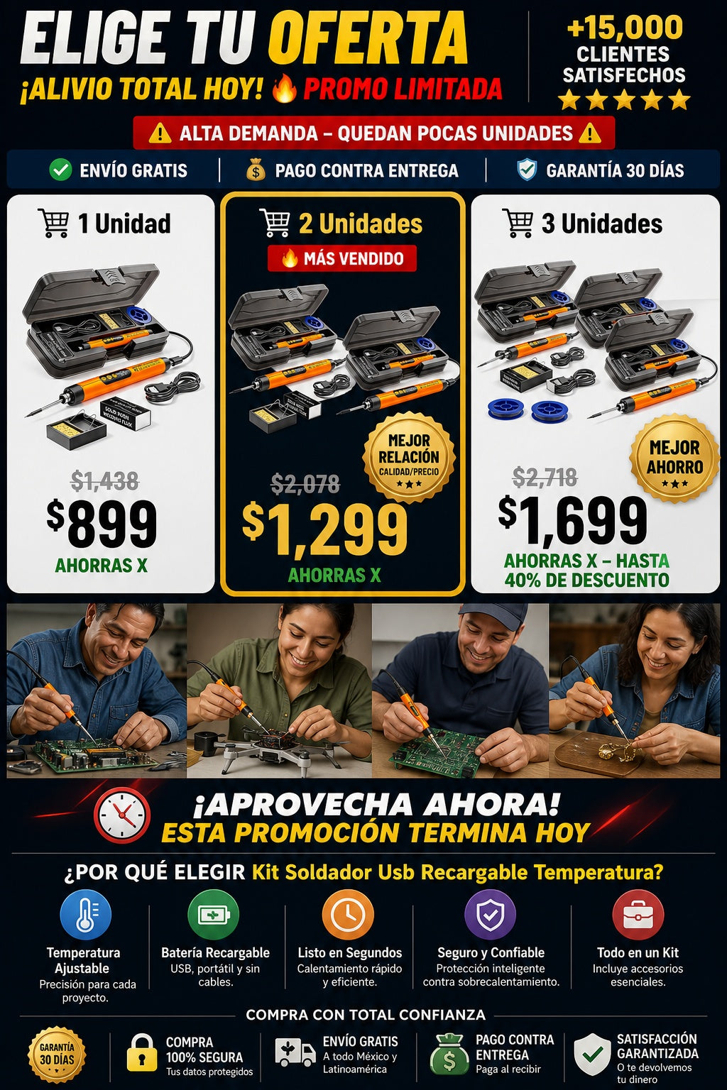 Kit Soldador Usb Recargable Temperatura - imagen 2