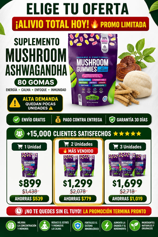 Suplemento Mushroom Ashwagandha 80 Gomas - imagen 2