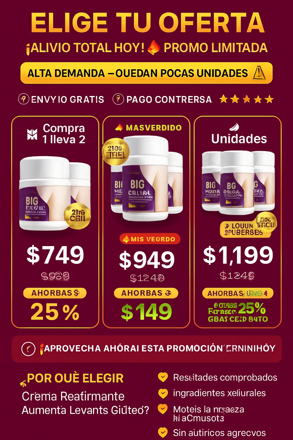 Crema Reafirmante Aumenta Levanta Glúteo - imagen 2