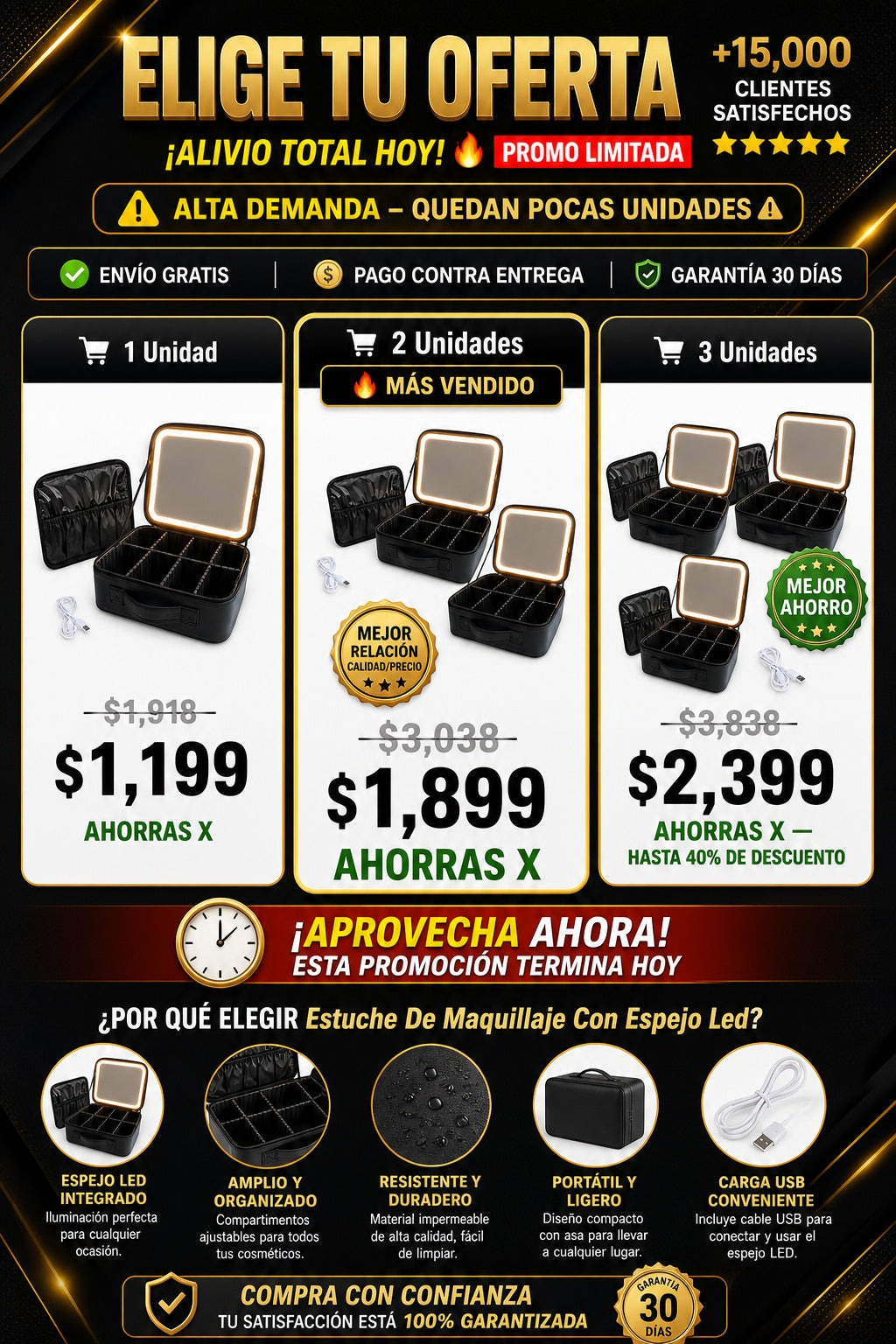 Estuche De Maquillaje Con Espejo Led - imagen 2
