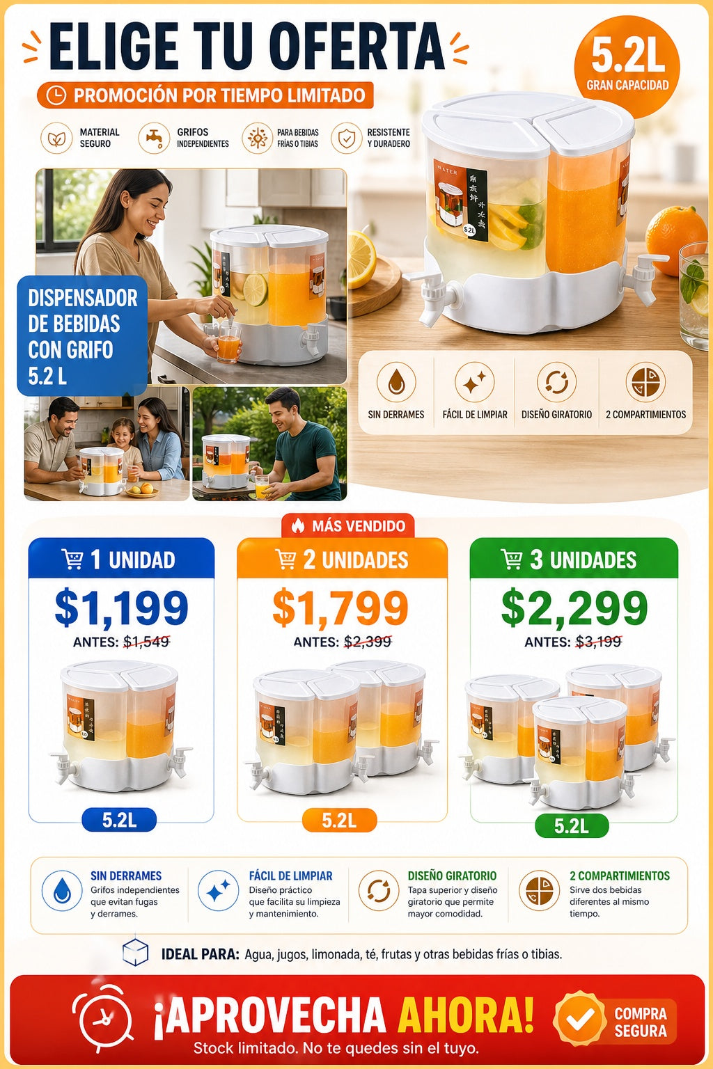 Dispensador de Bebidas con Grifo 5.2L - imagen 2