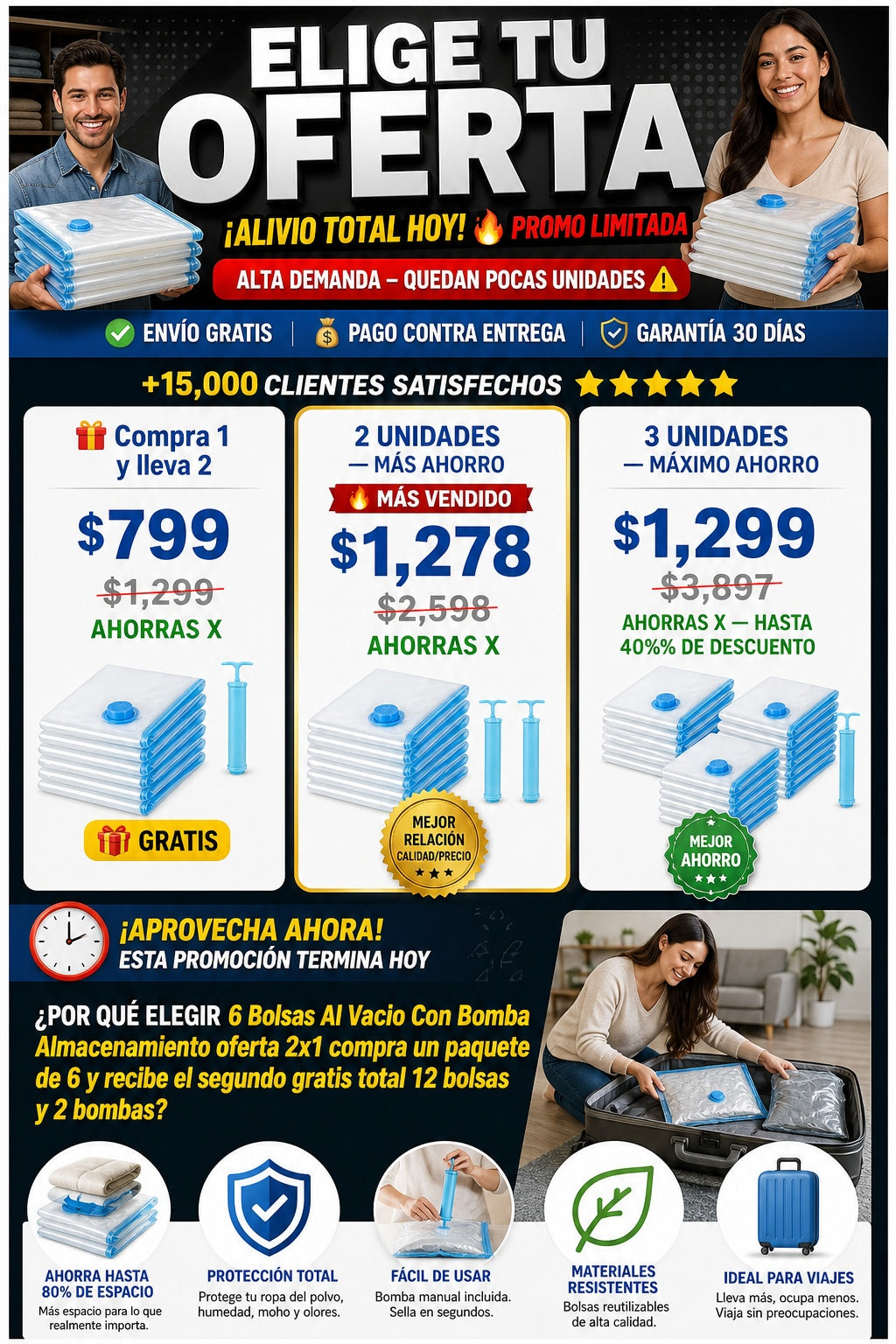 6 Bolsas Al Vacio Con Bomba Almacenamiento oferta 2x1 compra un paqute de 6 y recibe el segundo gratis total 12 bolsas y 2 bombas - imagen 2