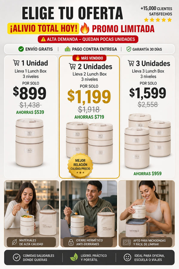 Lonchera Lunch Box De 3 Niveles Con Bols - imagen 2