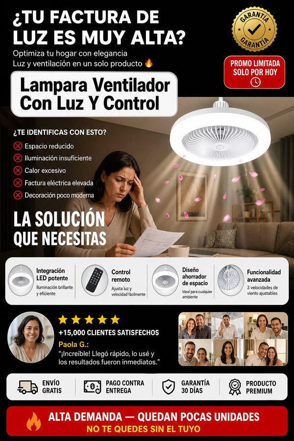 Lampara Ventilador Con Luz Y Control - imagen 3