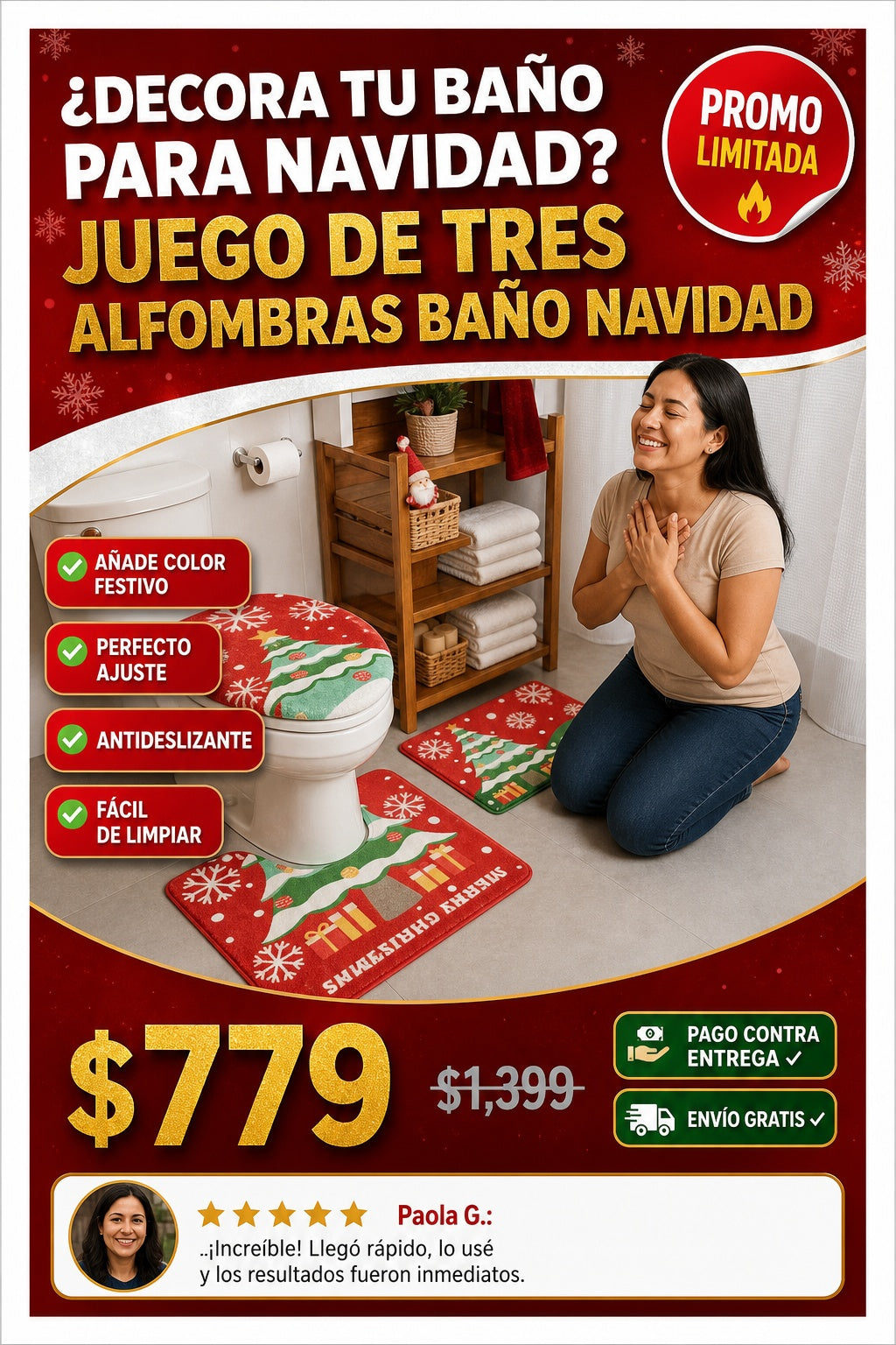 Juego De Tres Alfombras Bano Navidad - imagen 3