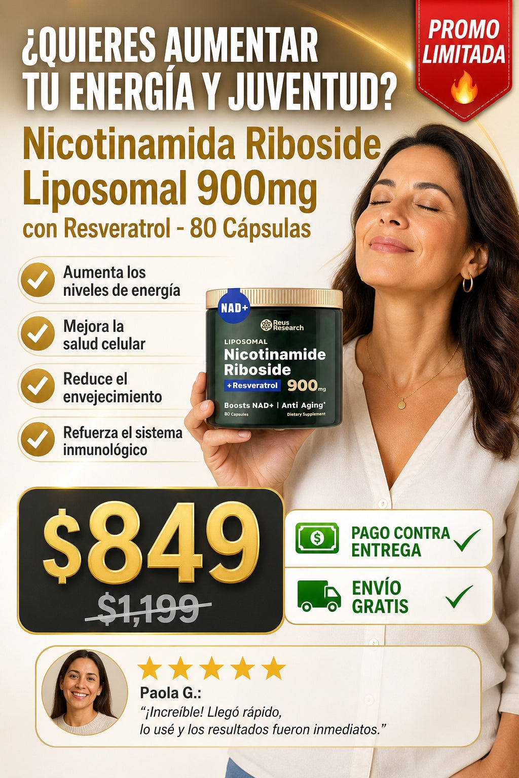 Nicotinamida Riboside Liposomal 900mg con Resveratrol - 80 Cápsulas - imagen 3