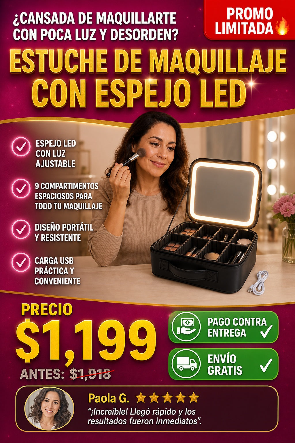 Estuche De Maquillaje Con Espejo Led - imagen 3