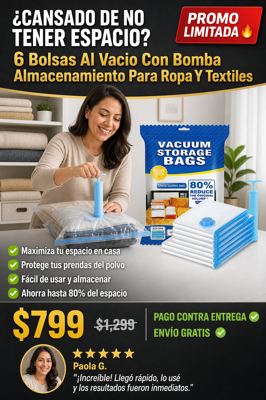 6 Bolsas Al Vacio Con Bomba Almacenamiento oferta 2x1 compra un paqute de 6 y recibe el segundo gratis total 12 bolsas y 2 bombas - imagen 3