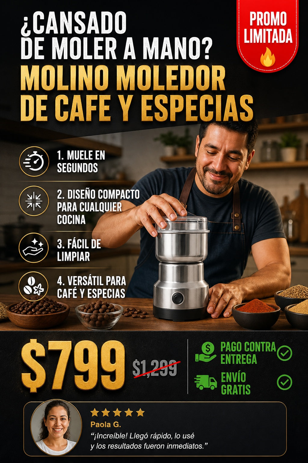 Molino Moledor De Cafe Y Especias - imagen 3