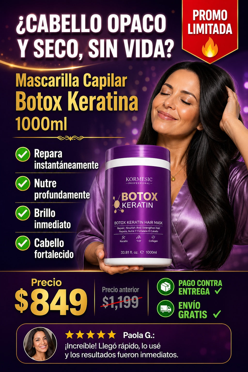 Mascarilla Capilar Botox Keratina Reparadora 1000ml - imagen 3