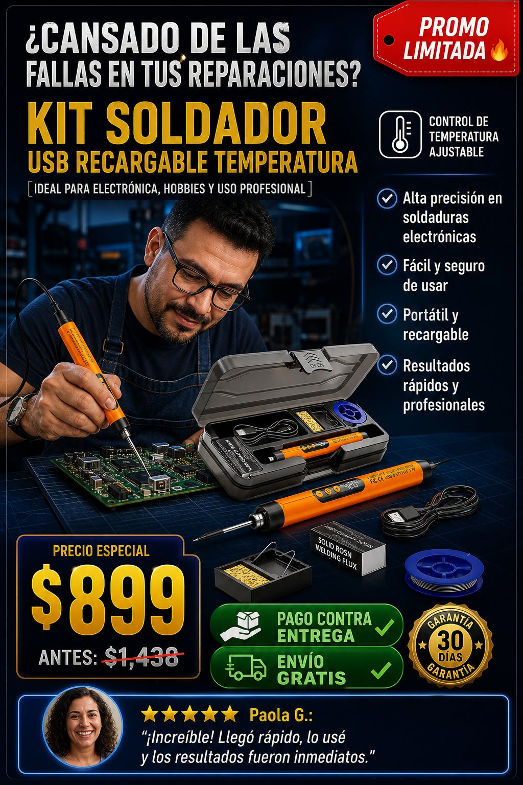 Kit Soldador Usb Recargable Temperatura - imagen 3