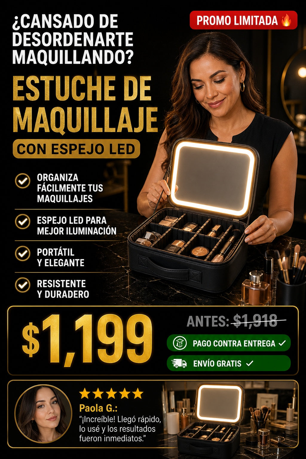 Estuche De Maquillaje Con Espejo Led - imagen 3