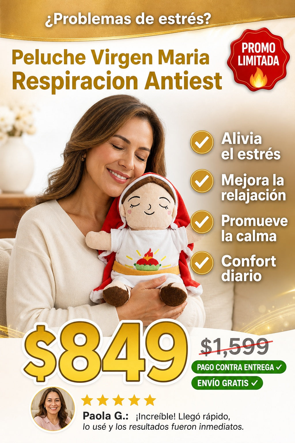 Peluche Virgen Maria Respiracion Antiest - imagen 3