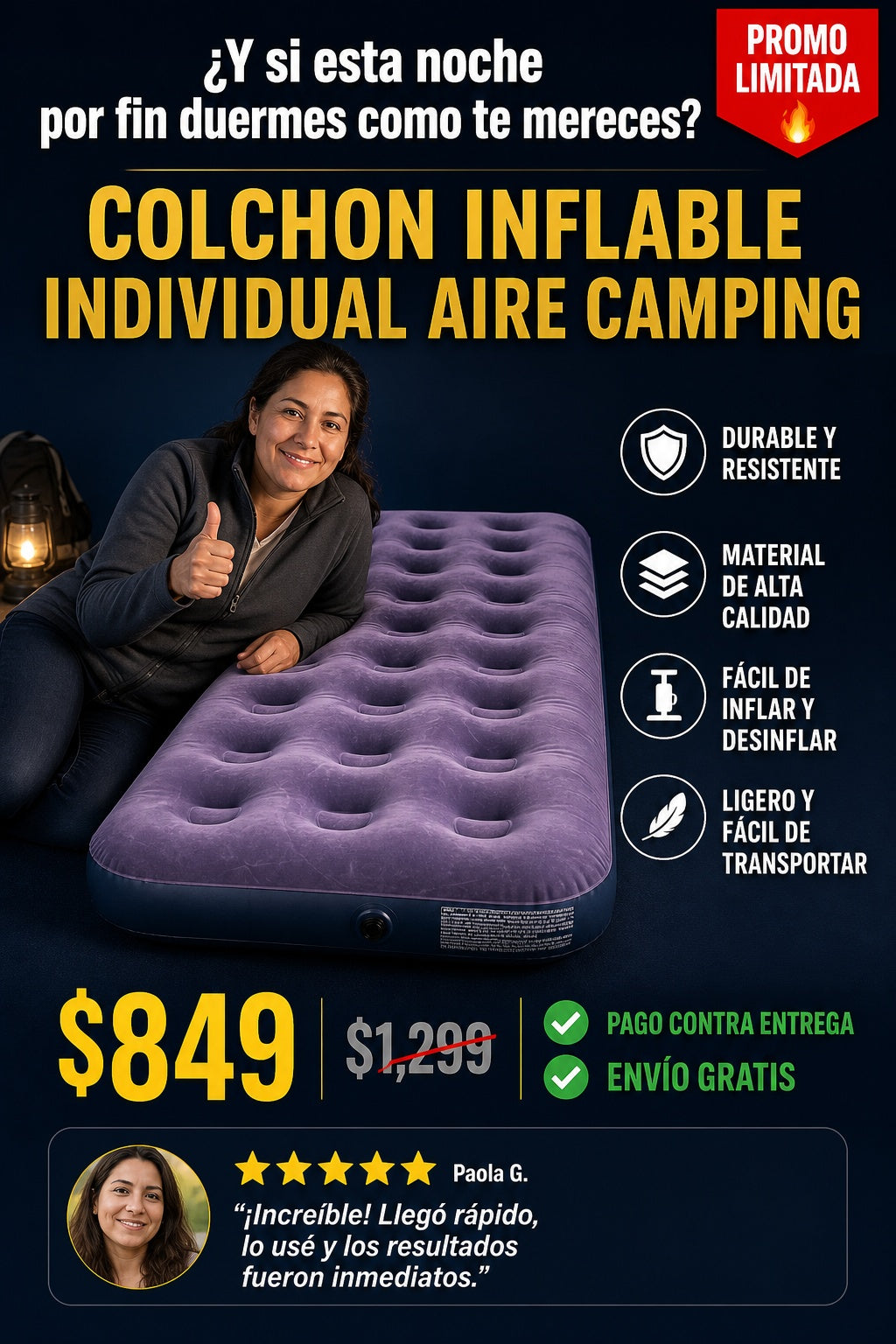 Colchon Inflable Individual Aire Camping - imagen 3
