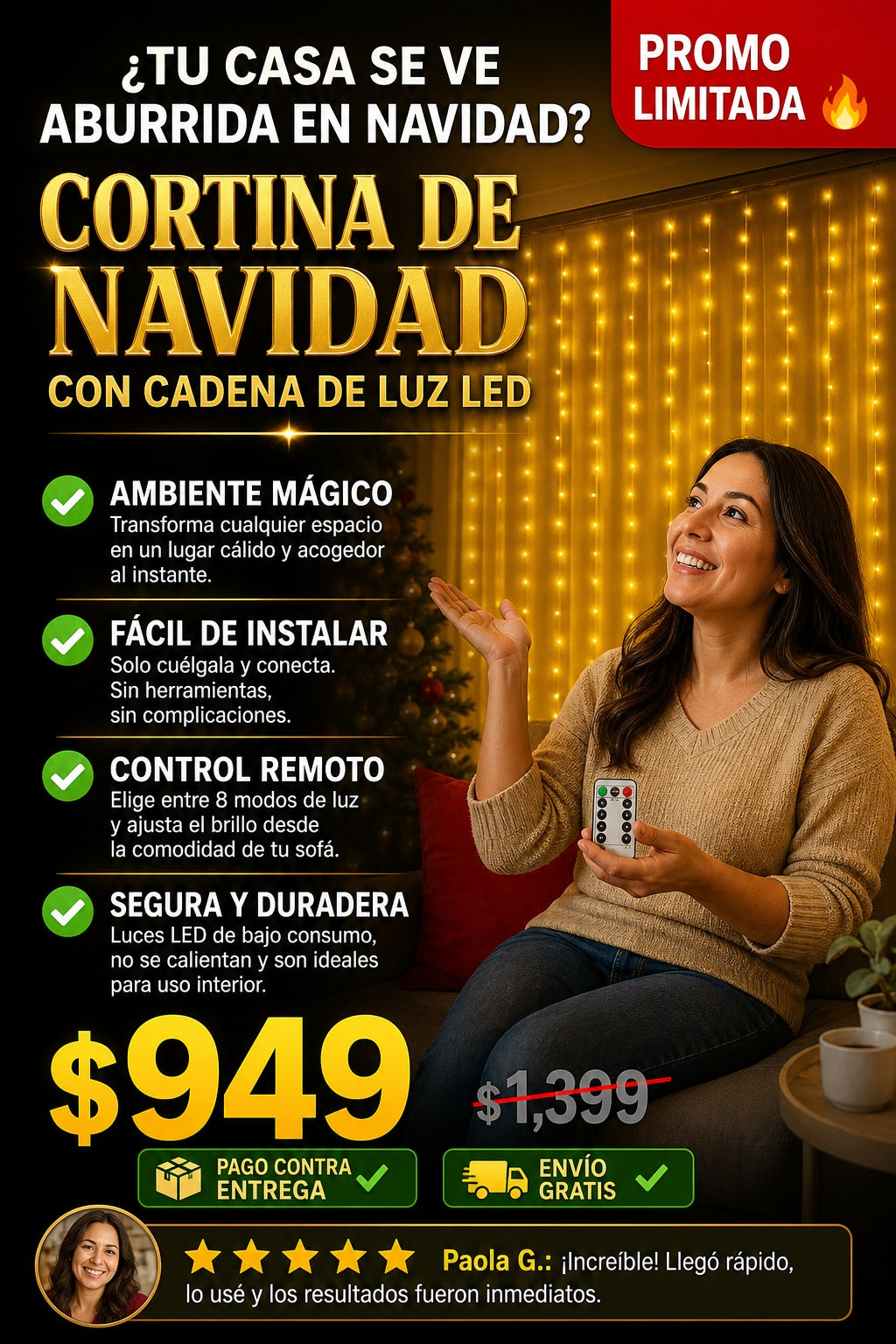 Cortina De Navidad Con Cadena De Luz Led - imagen 3