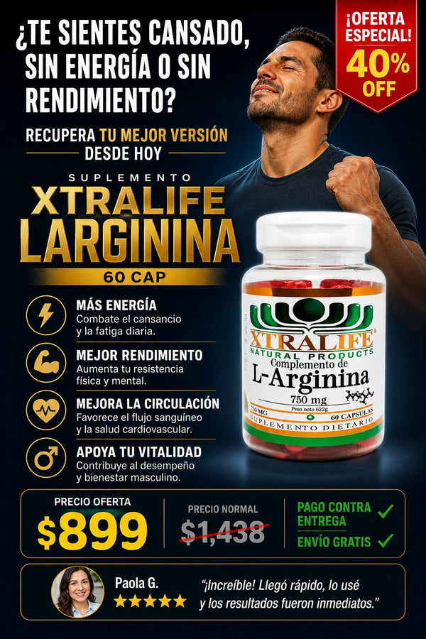 Suplemento Xtralife Larginina 60 Cap - imagen 3