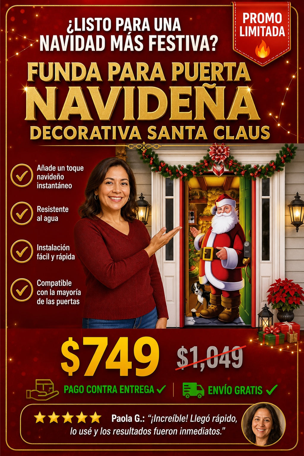 Funda Para Puerta Navideña Decorativa Santa Claus - imagen 3