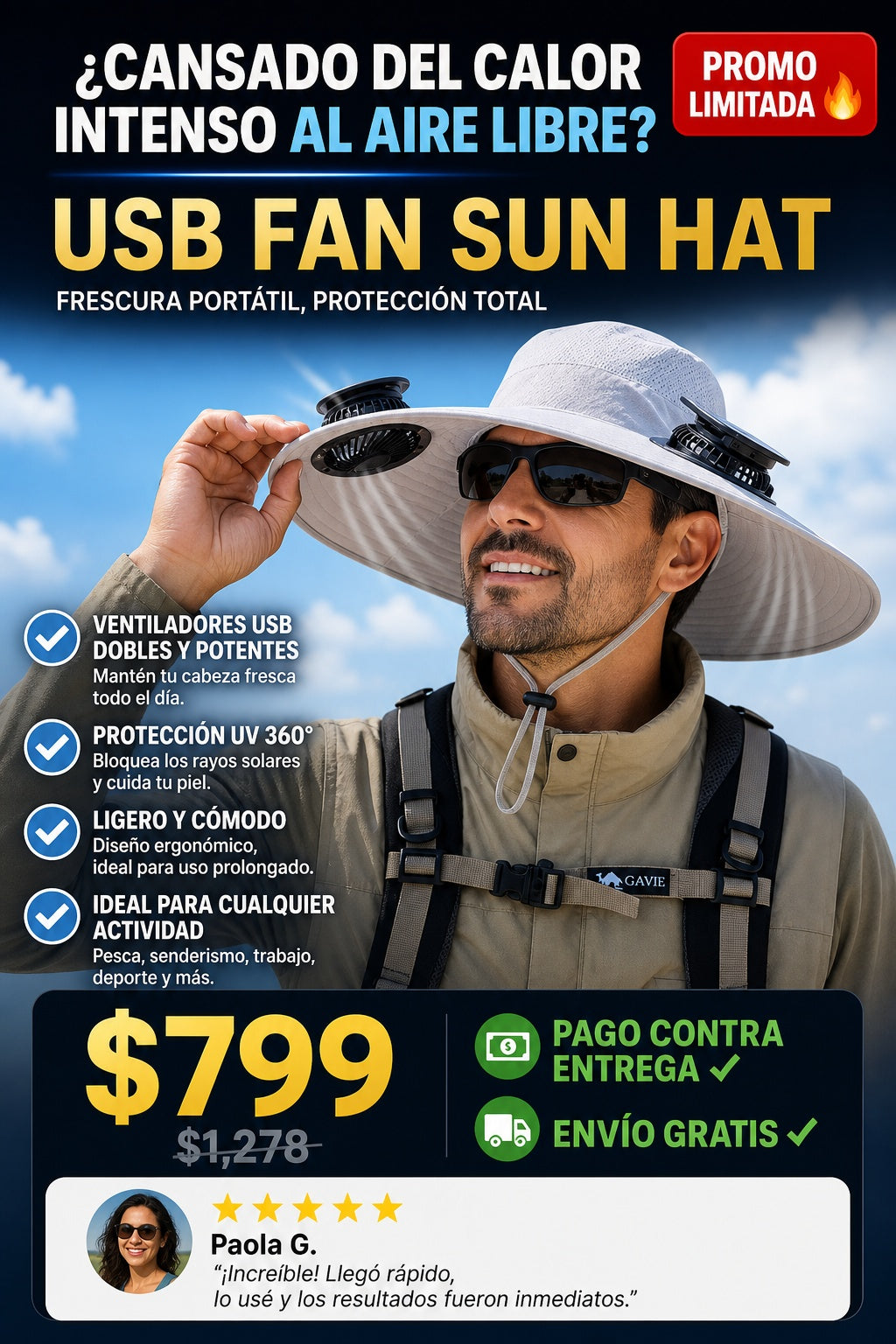 Ventilador Usb Sombrero Para Sol - imagen 3
