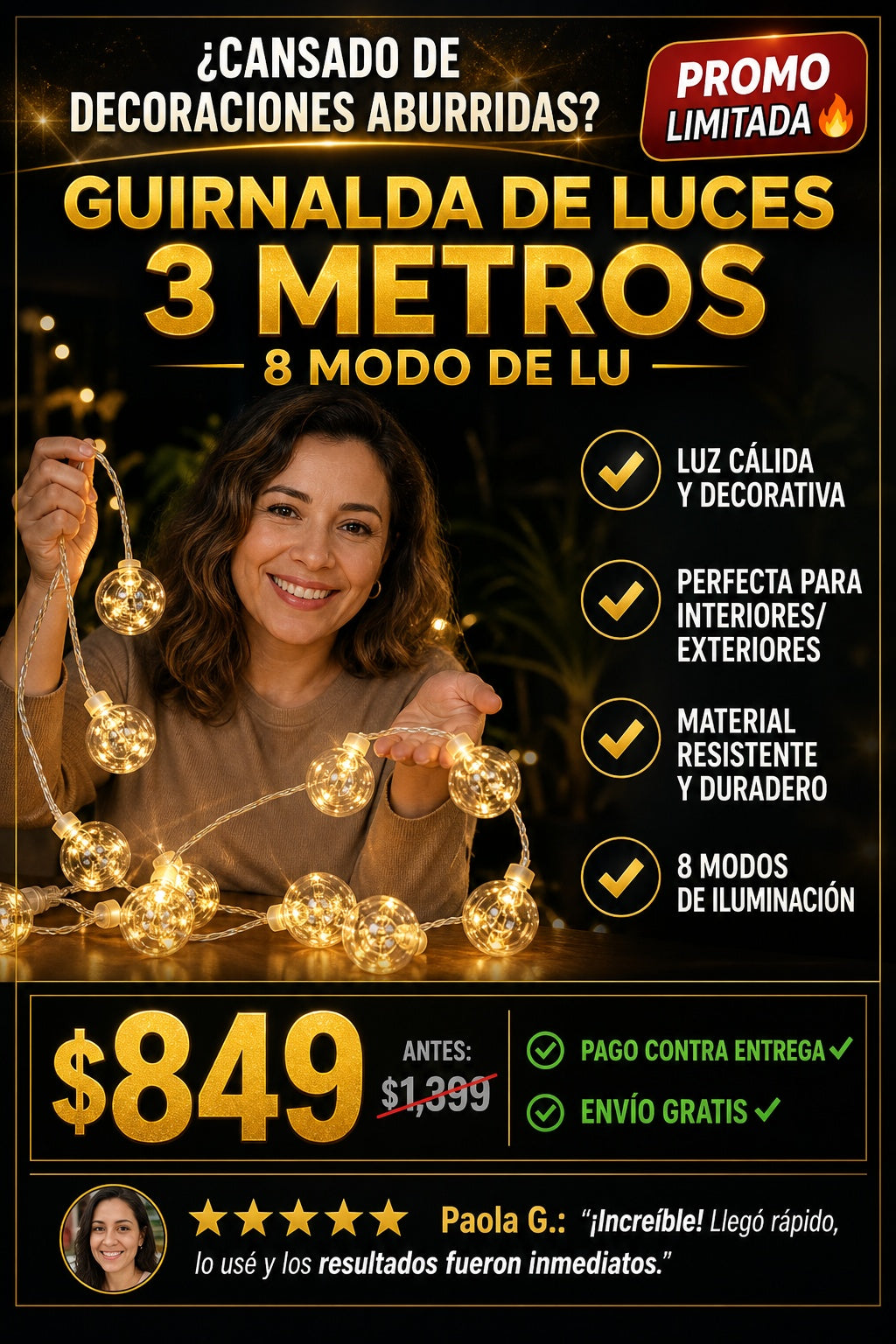 Guinalda De Luzes 3 Metros 8 Modo De Lu - imagen 3
