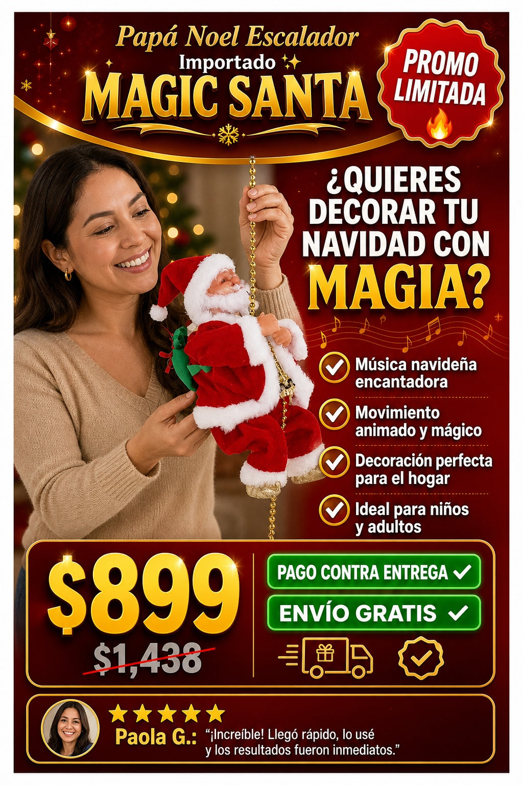 Papá Noel Escalador Importado ✨ MAGIC SANTA 🎅 (Movimientos y música navideña) - imagen 3