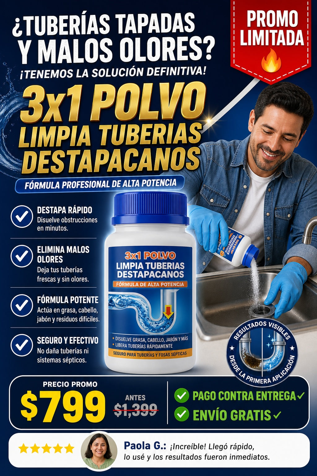 3x1 Polvo Limpia Tuberias Destapacanos - imagen 3