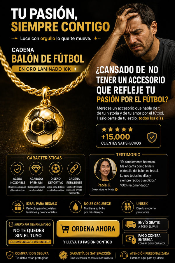 Cadena Balón de Fútbol en Oro Laminado — Lleva tu pasión siempre contigo - imagen 3
