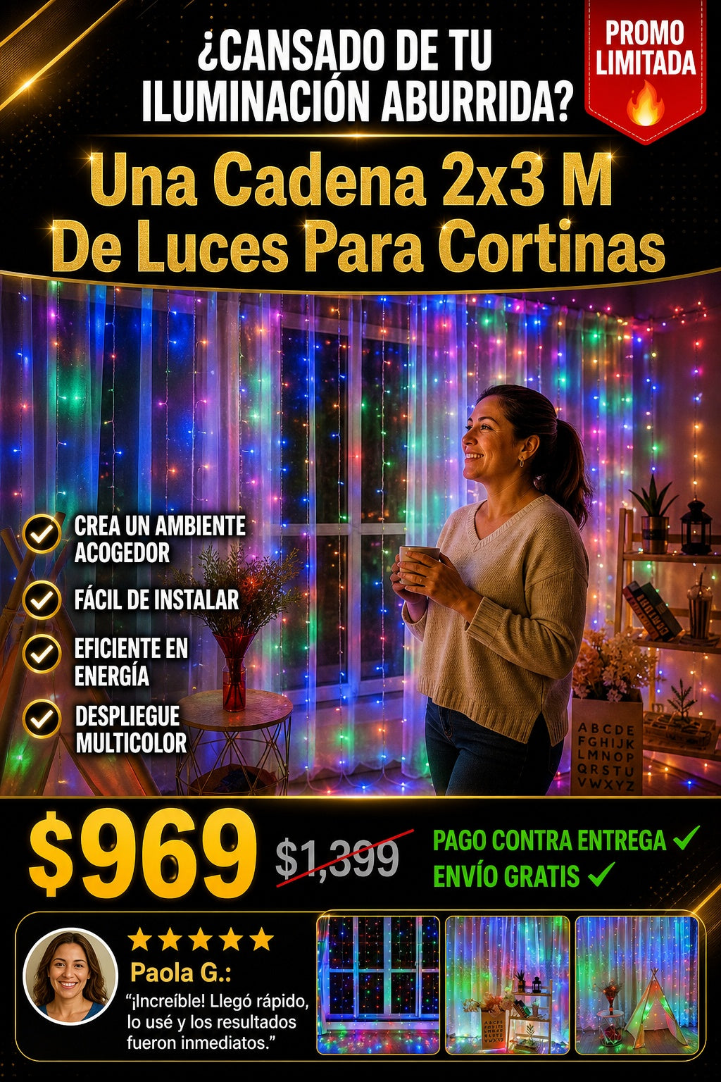 Una Cadena 2x3 M De Luces Para Cortinas - imagen 3