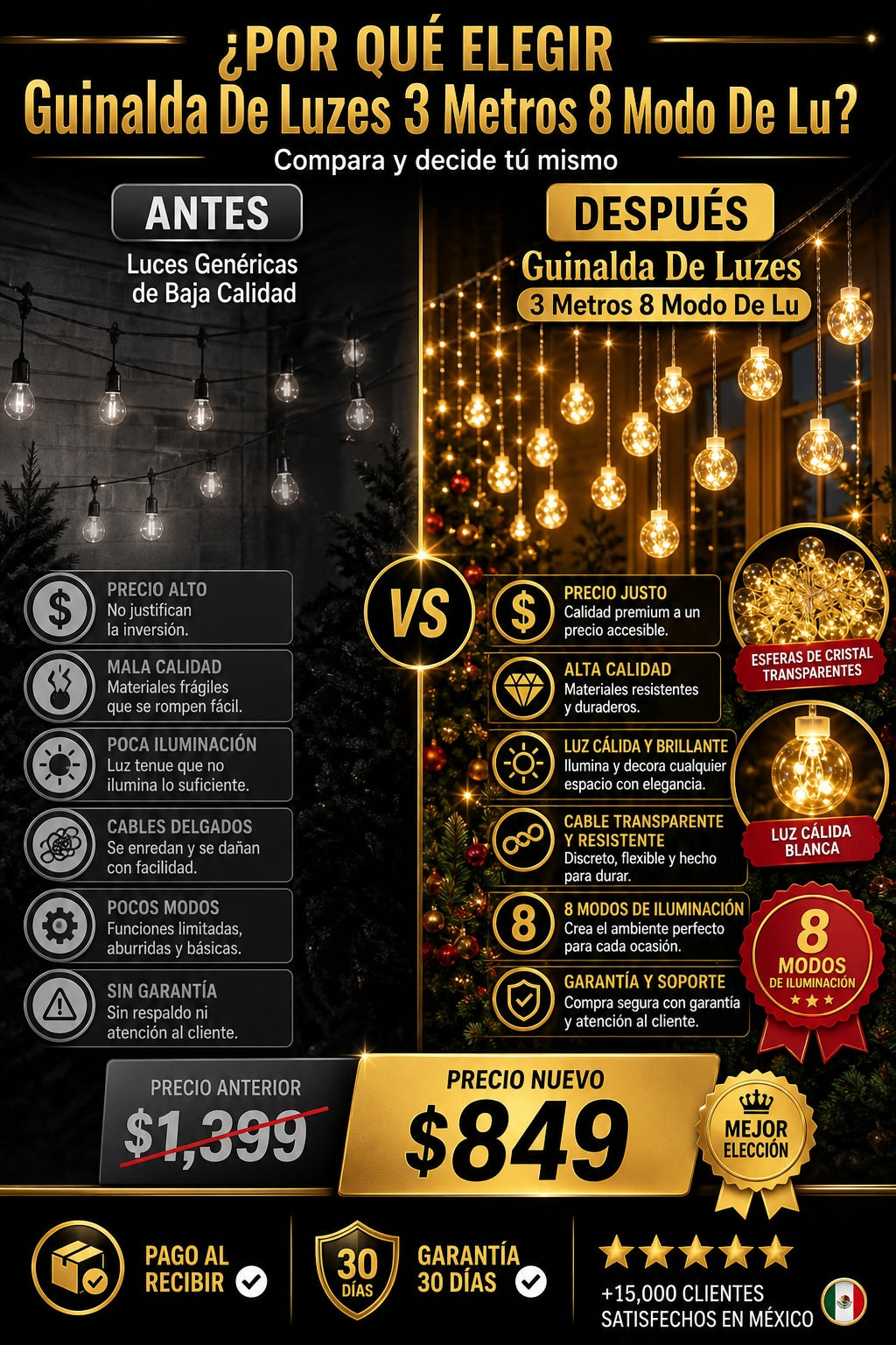 Guinalda De Luzes 3 Metros 8 Modo De Lu - imagen 4