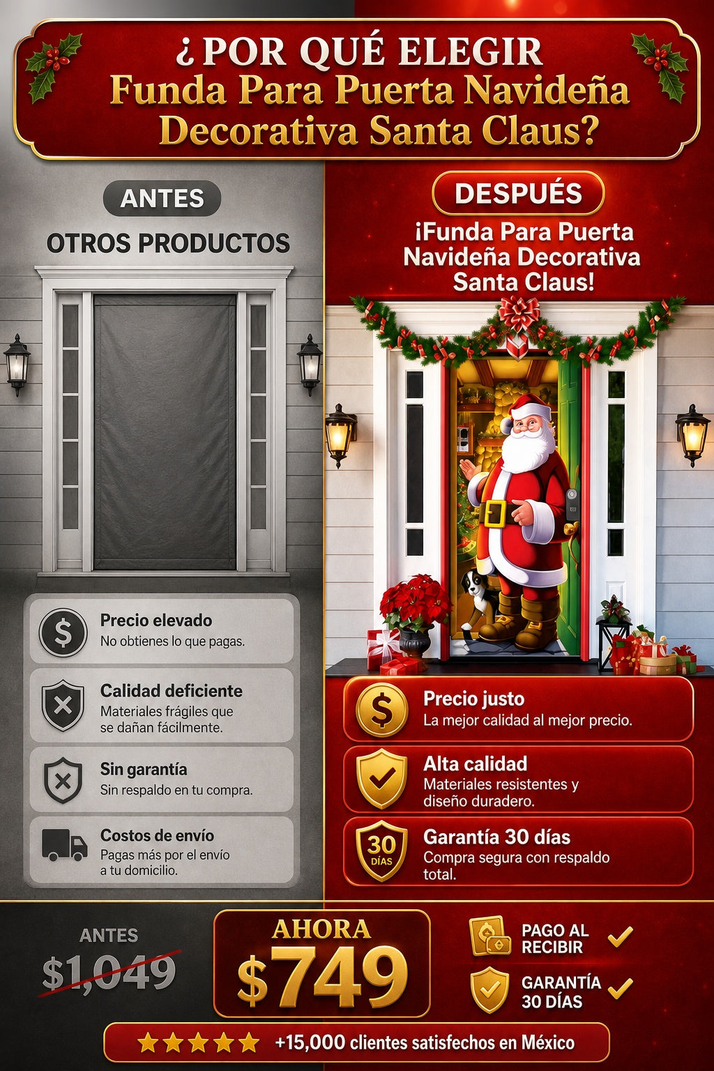 Funda Para Puerta Navideña Decorativa Santa Claus - imagen 4