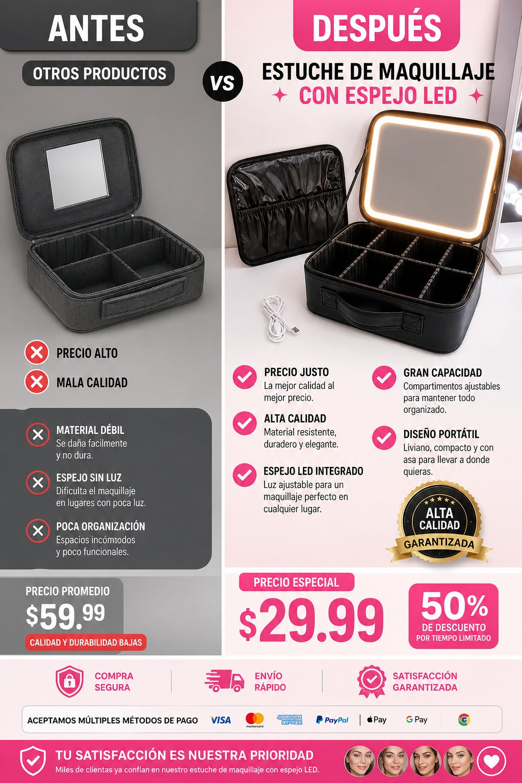 Estuche De Maquillaje Con Espejo Led - imagen 4