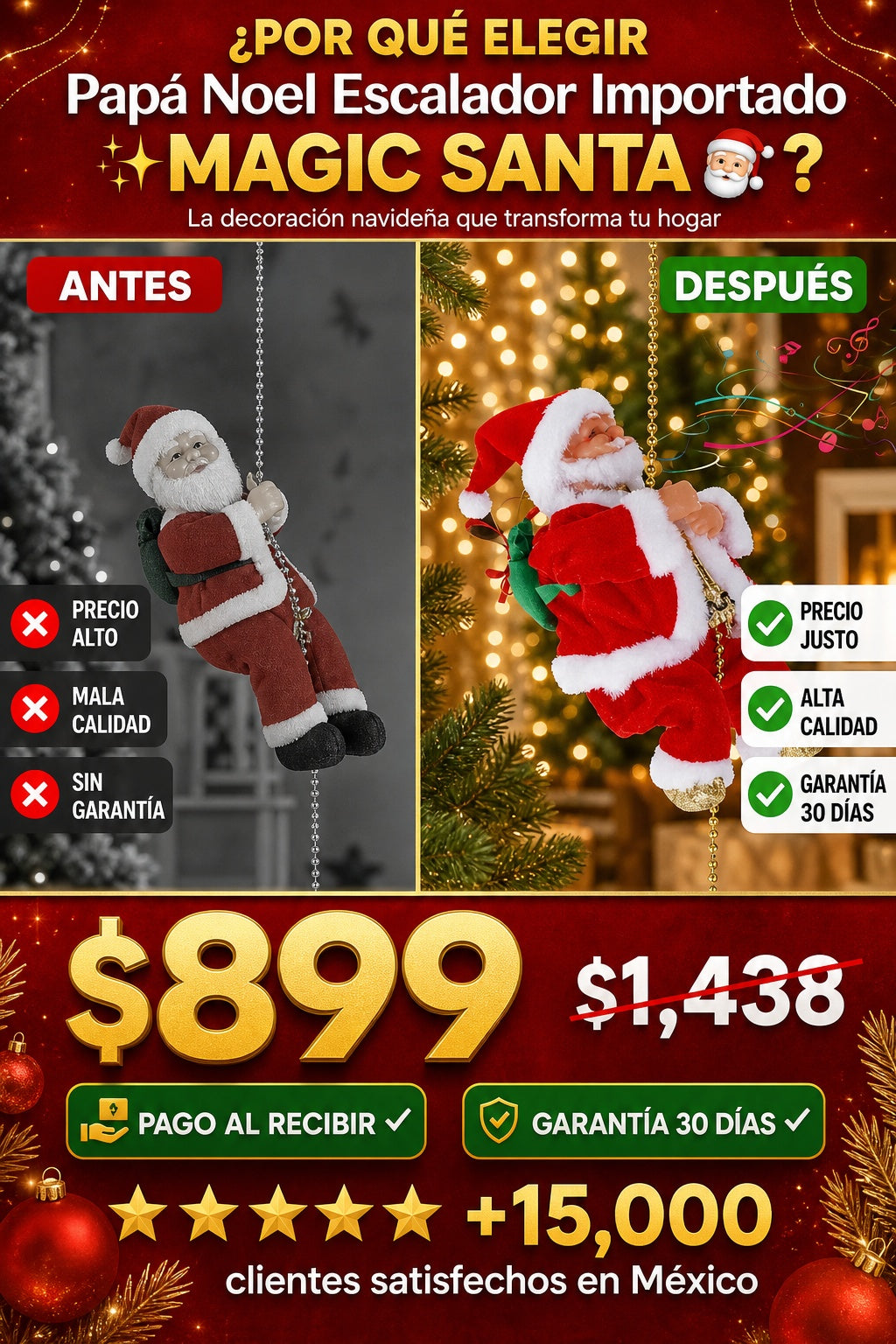 Papá Noel Escalador Importado ✨ MAGIC SANTA 🎅 (Movimientos y música navideña) - imagen 4