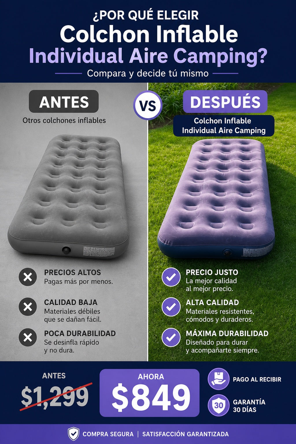Colchon Inflable Individual Aire Camping - imagen 4