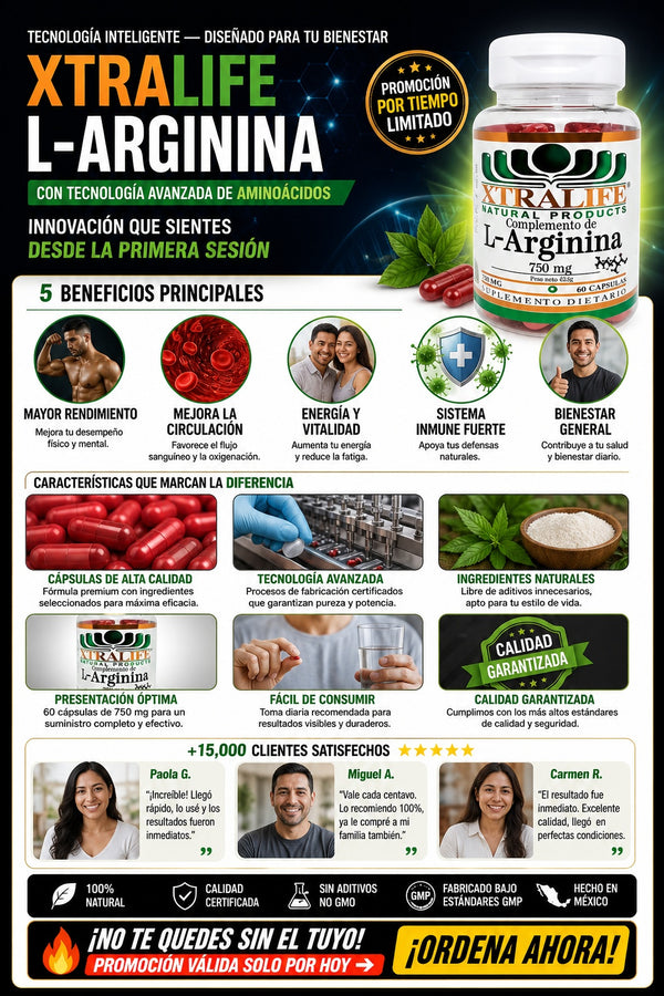 Suplemento Xtralife Larginina 60 Cap - imagen 5