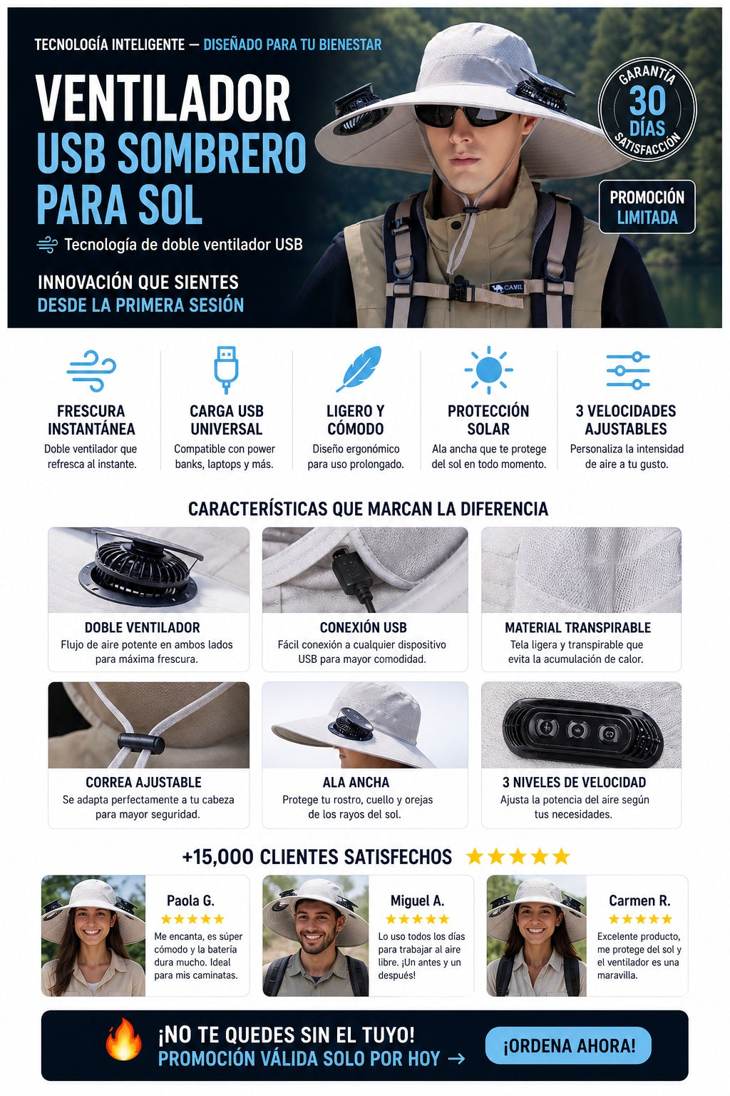 Ventilador Usb Sombrero Para Sol - imagen 5