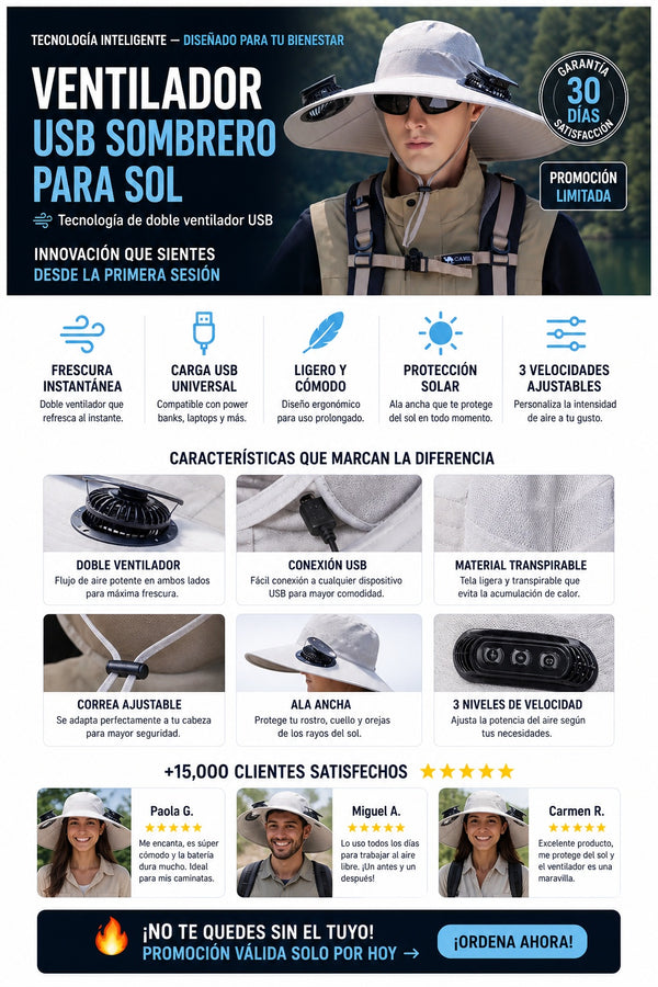 Ventilador Usb Sombrero Para Sol - imagen 5